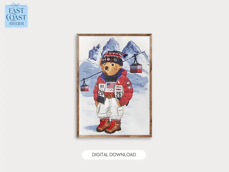Winter Olympics Team USA Bear Print | 2026 Milano | Preppy Ski Bear | Ralph Lauren Inspired - Ets... | Etsy (US)