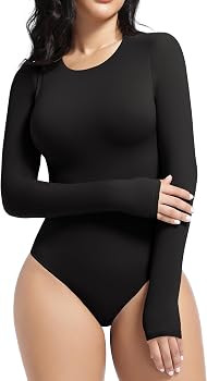 YIANNA Crew Neck Bodysuit for Women Second-skin Feel Thong T-shirt Body Suits Tops | Amazon (US)