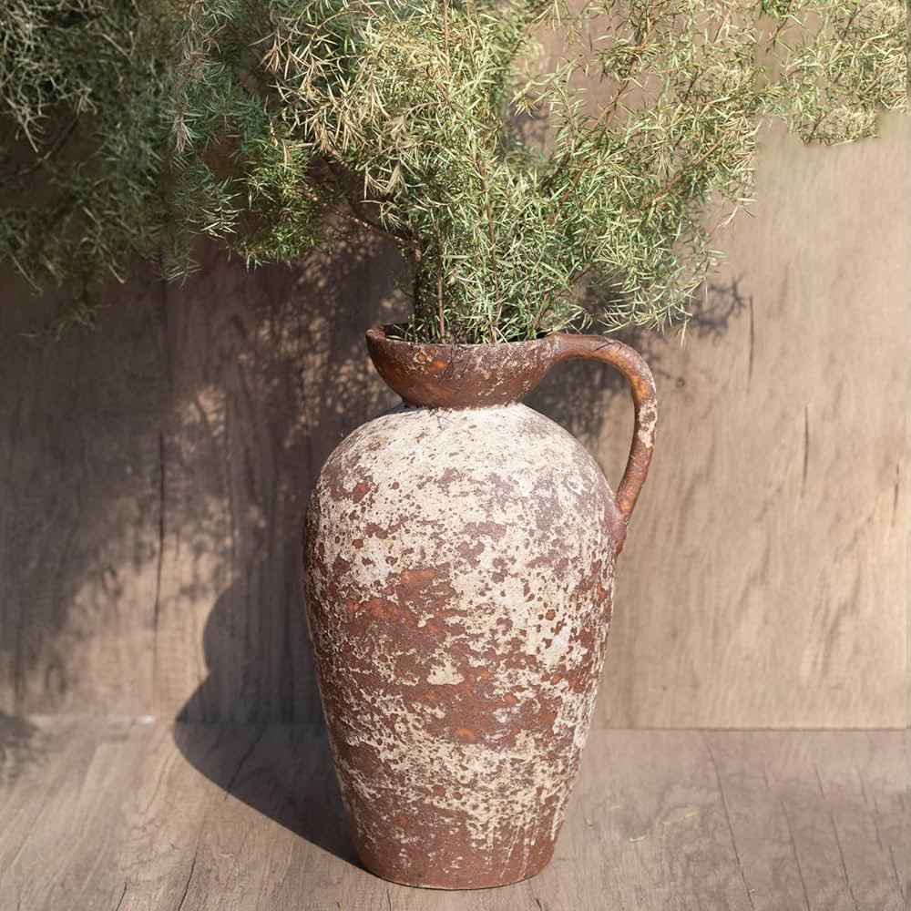 Brown Ceramic Rustic Farmhouse Vase Jug Pitcher with Handle, Distressed Antique Terracotta Potter... | Amazon (US)