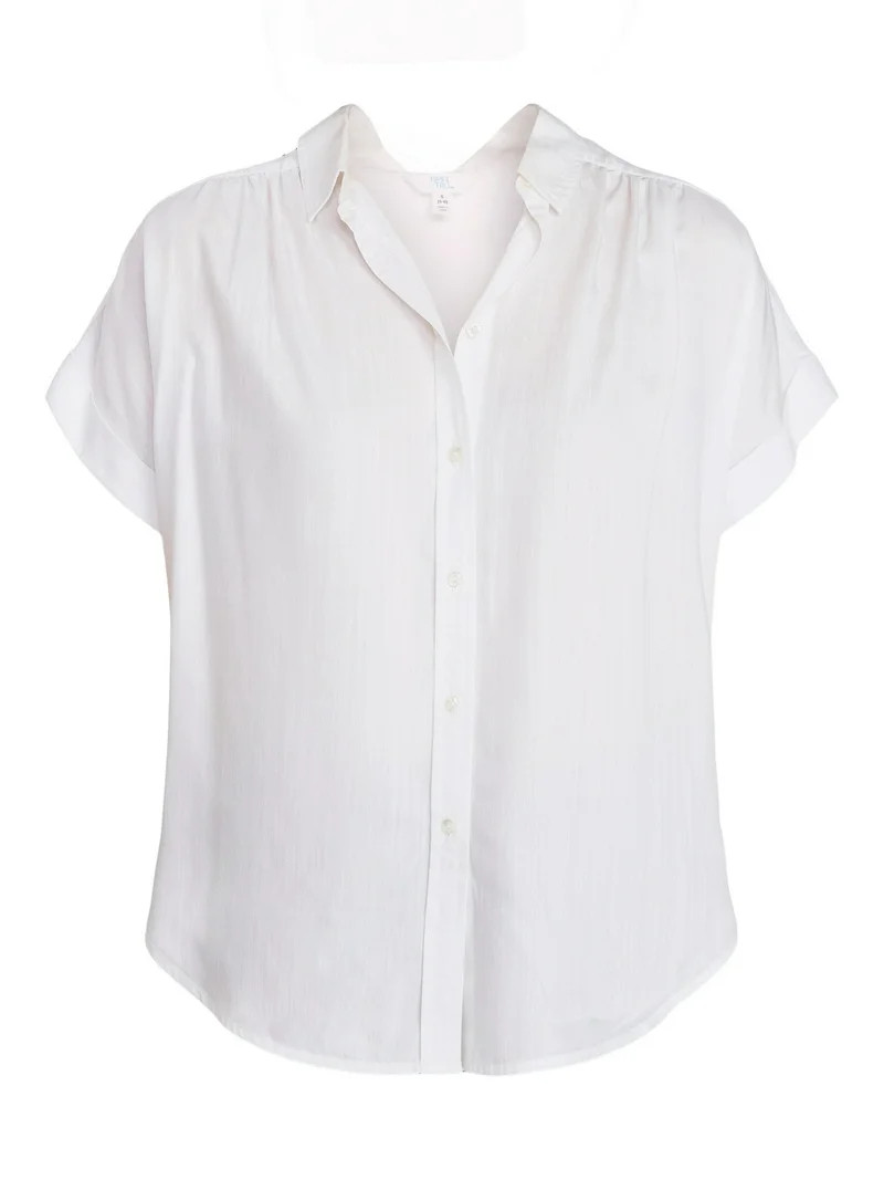 Time and Tru Women's Chambray Camp Shirt with Short Sleeves, Sizes XS-XXXL | Walmart (US)