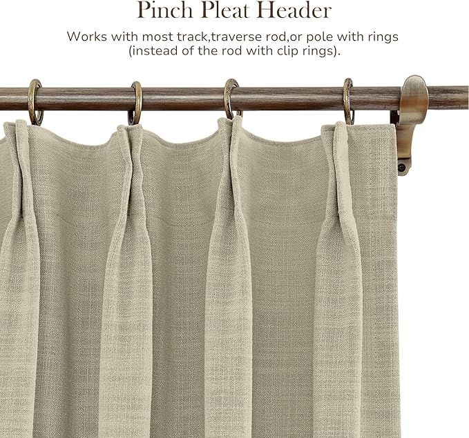 TWOPAGES 52 W x 96 L inch Pinch Pleat Darkening Drape Faux Linen curtain with Blackout Lining Dra... | Amazon (US)