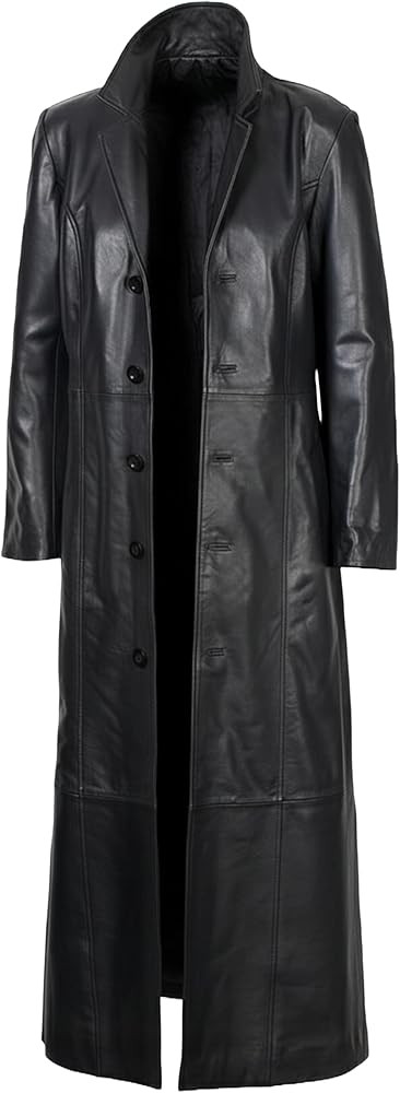 Leather Trench Coat Mens Real Lambskin Leather Duster Long Jacket Full Length Classic Overcoat Wi... | Amazon (US)