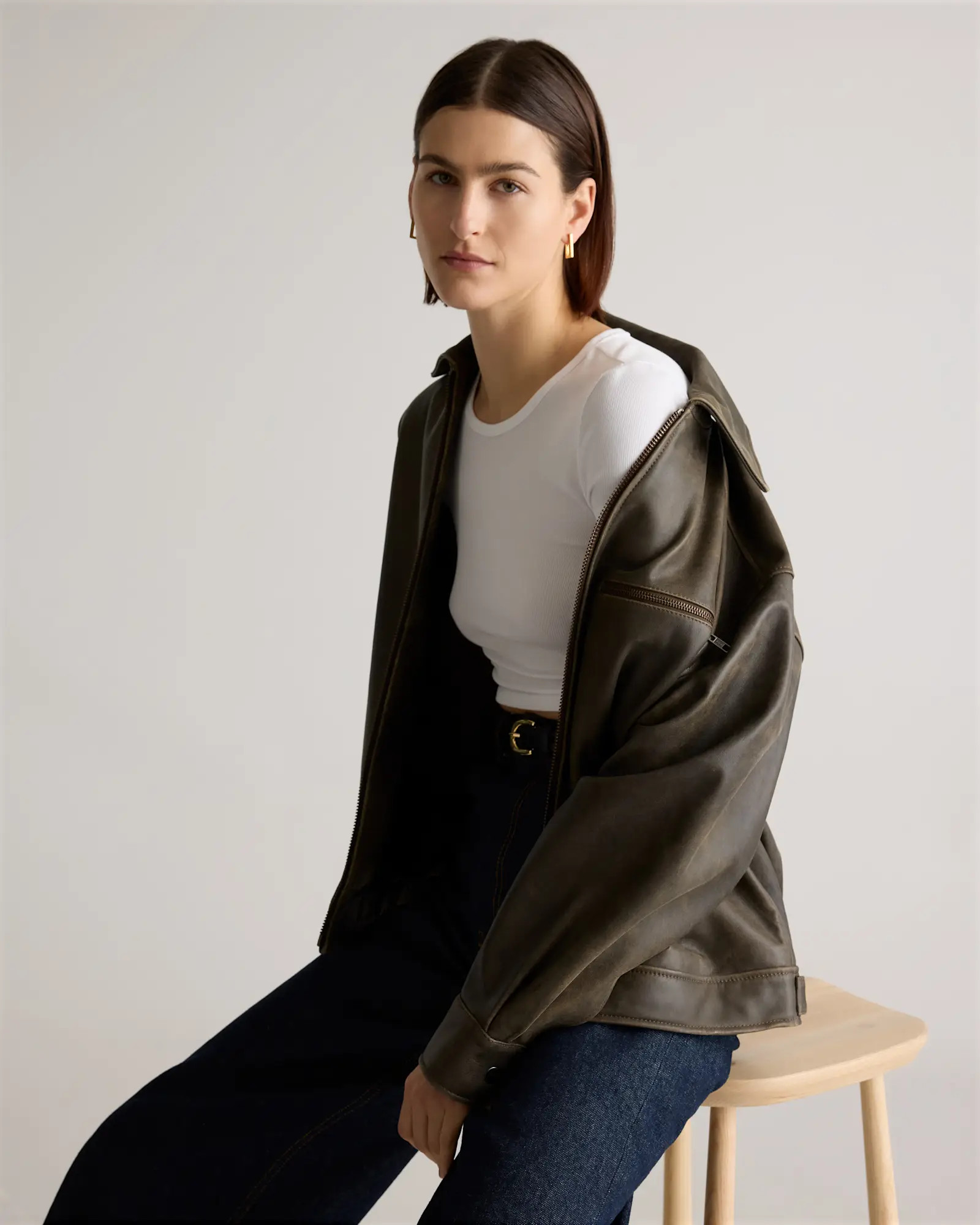 100% Leather Oversized Bomber Jacket | Quince
