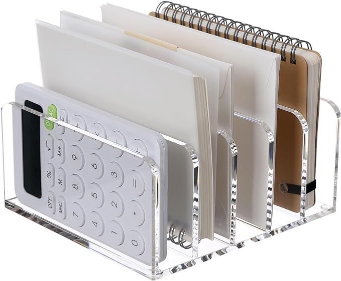 SANRUI Clear Desktop File Organizer, 5 Compartments Acrylic Office Document Sorter Mails Storage,... | Amazon (US)