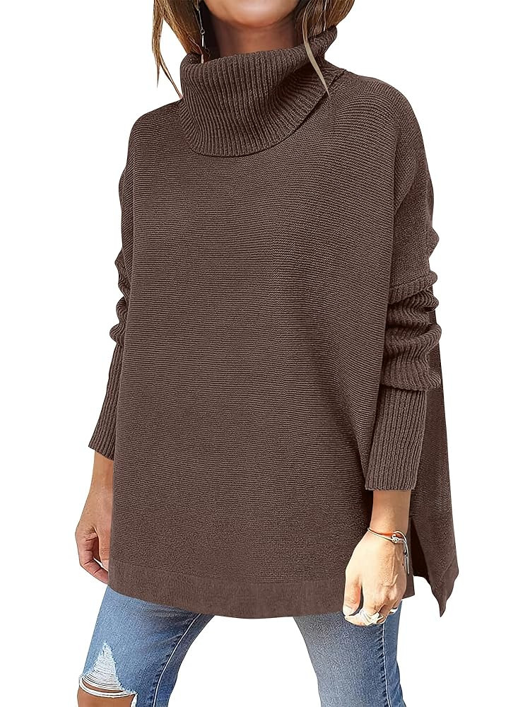 ANRABESS Women's Oversized Turtleneck Batwing Sleeve Spilt Casual Loose Knit Tunic Pullover Sweat... | Amazon (US)