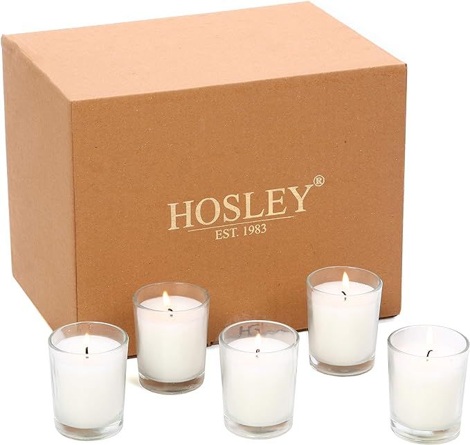 Hosley's Set of 24 Ivory Unscented Glass Filled Votive Candles, Hand Poured Wax Candle Ideal Gift... | Amazon (US)