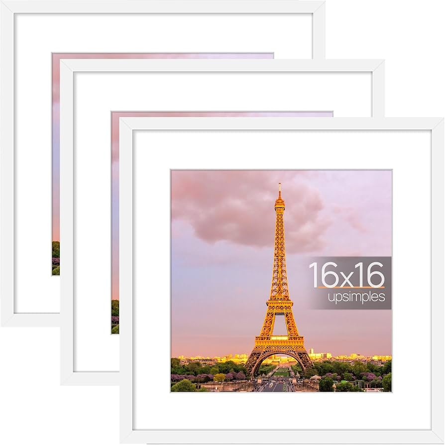 upsimples 16x16 Picture Frame Set of 3, Made of High Definition Glass for 12x12 with Mat or 16x16... | Amazon (US)