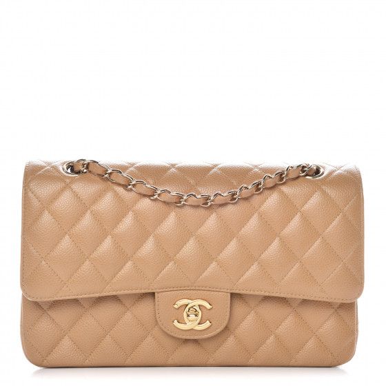 CHANEL Caviar Quilted Medium Double Flap Beige Clair | Fashionphile