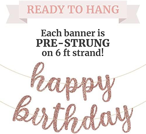 Pre-Strung Happy Birthday Banner - NO DIY - Rose Gold Glitter Birthday Banner in Script - Pre-Strung | Amazon (US)