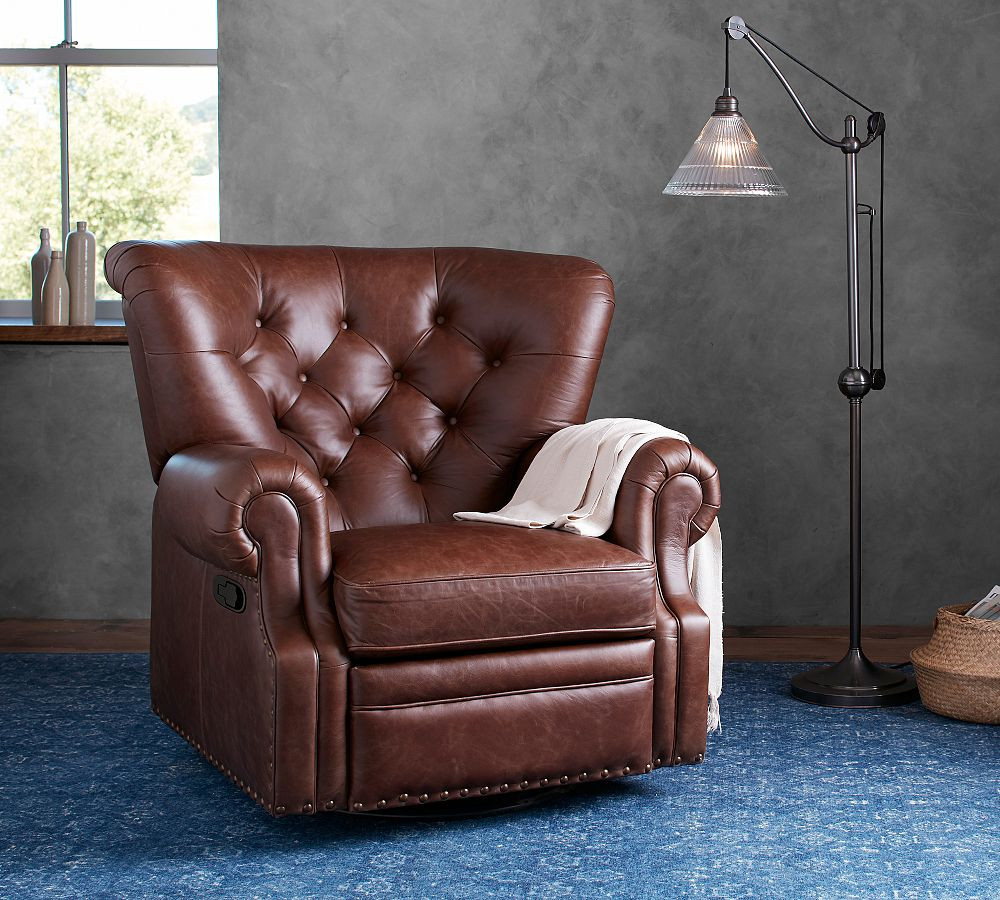 Lansing Leather Swivel Recliner | Pottery Barn (US)