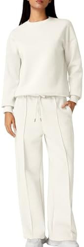 QINSEN 2 Piece AirCotton Outfits Sweatsuits Long Sleeve Pullover Sweatshirt Wide Leg Sweatpant wi... | Amazon (US)