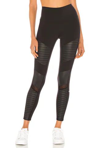 alo 7/8 High Waist Moto Legging in Black from Revolve.com | Revolve Clothing (Global)