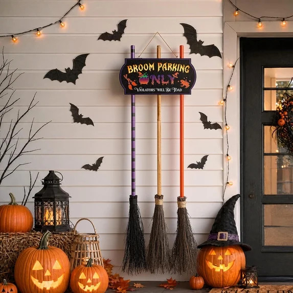 Halloween Decorations Light-Up Broom Parking Only Sign with 3 Witch Brooms, Violators Will Be Toa... | Walmart (US)