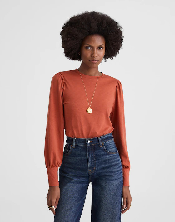 Smocked Long-Sleeve Top in Soft Slub | Madewell