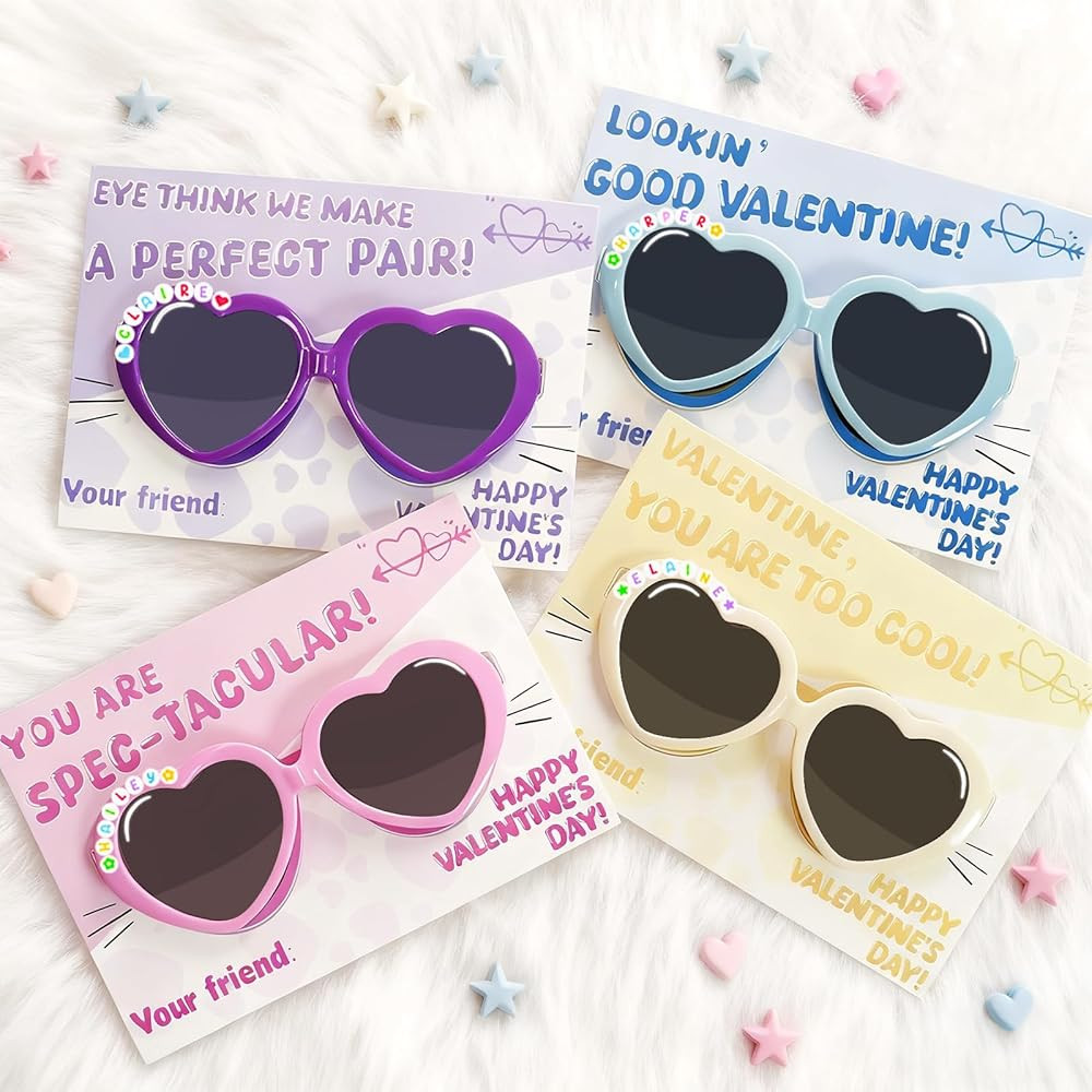 Valentines Day Gifts for Kids -Valentines Cards for Kid School - Personalized Heart-Shaped Sungla... | Amazon (US)