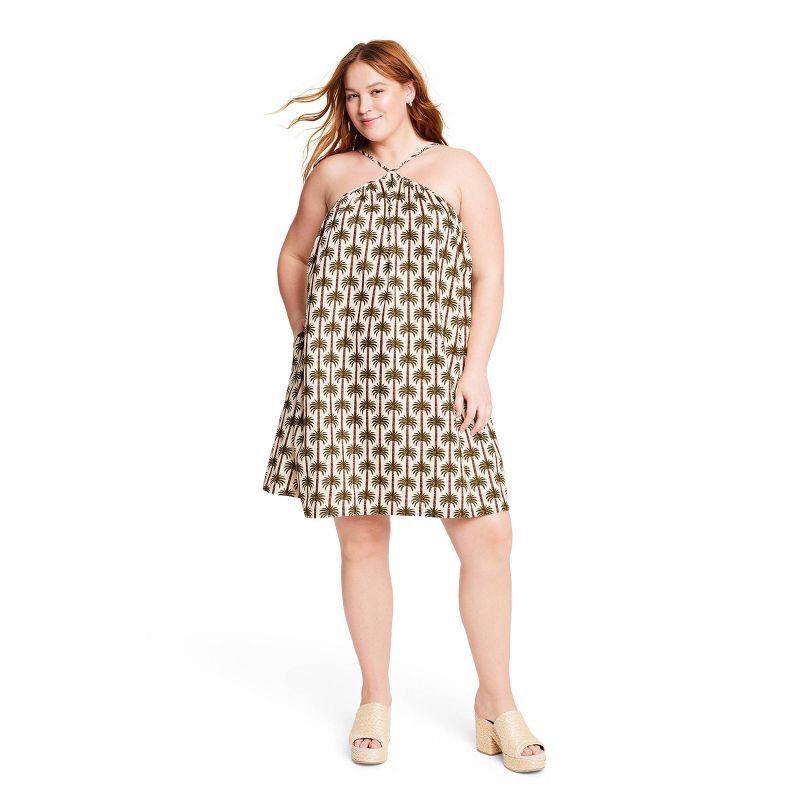 Women's Palm Print Halter Neck Mini Dress - Agua Bendita x Target Cream/Olive | Target