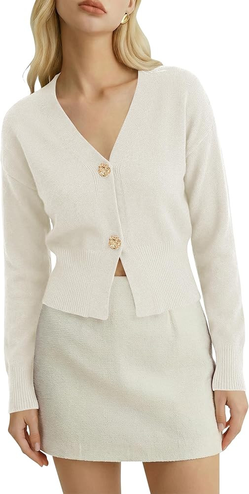 Women’s Spring V Neck Cardigan Lightweight Cropped Button Down Knit Sweater for Layering,Office... | Amazon (US)