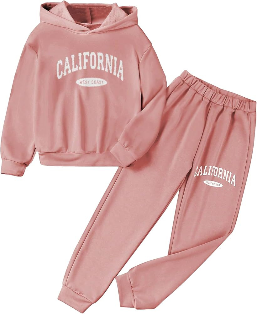 SOLY HUX Girl's Letter Print Drop Shoulder Hoodie Sweatshirt and Jogger Sweatpants 2 Piece Outfit | Amazon (US)