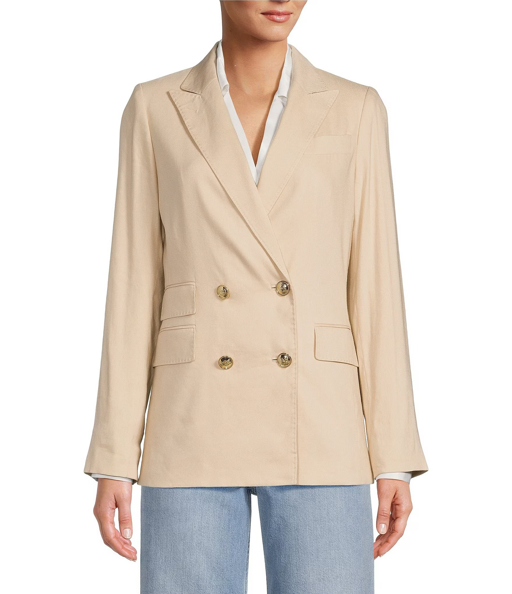 Riviera Notch Lapel Long Sleeve Linen Blend Button Front Blazer | Dillard's