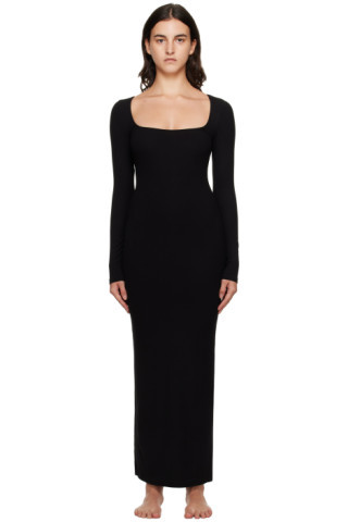 SKIMS - Black Soft Lounge Long Sleeve Maxi Dress | SSENSE