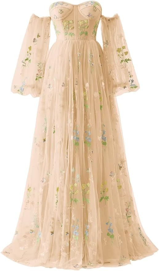 Maxianever Tulle Prom Dresses Flower Embroidery Long Sleeves Women's Formal Evening Party Gowns 2... | Amazon (US)