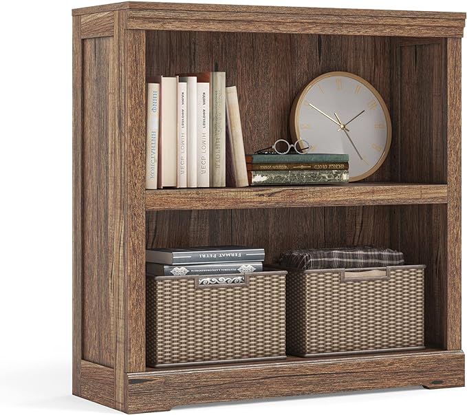 LINSY HOME 2-Tier Bookcase and Bookshelf, Small Wood Display Storage Shelves Farmhouse Bookshelf ... | Amazon (US)