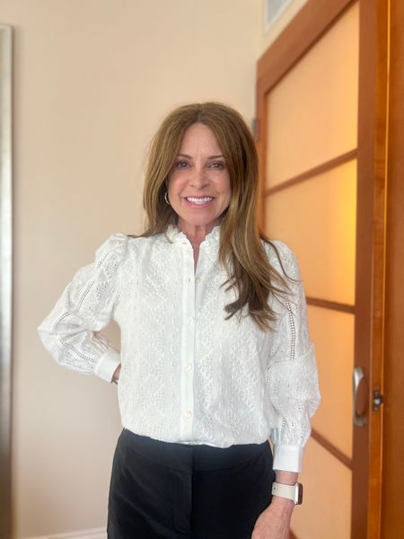 Here's a dinner date outfit that works any time of the year! Kick crop style pants, a white embroidered long sleeve top with slightly puffed shoulders in a petite size. Small which fits perfectly. Paired with black strappy heels with a chunky heel for comfort (fit tts, wearing my regular size 6.5).

#springfashion #capsulewardrobe #outfitidea #workwear

#LTKStyleTip #LTKSeasonal #LTKWorkwear
