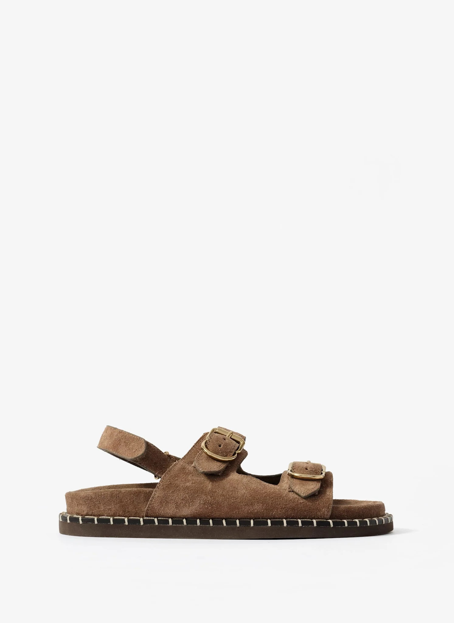 Aria Brown Suede Double Buckle Sandals | Mint Velvet