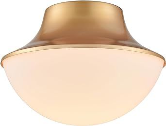 Modern Gold Semi Flush Mount Ceiling Light Fixture Brass Metal Round Bowl Shape Milk Glass Light ... | Amazon (US)