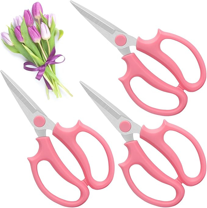 3 Pcs Pink Garden Flower Shears,Premium Floral Scissors with Comfortable Handles,Stainless Steel ... | Amazon (US)