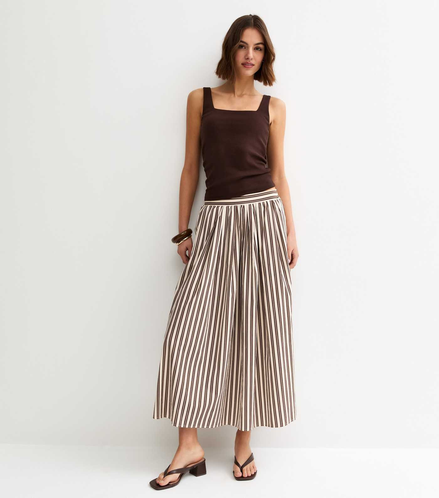 Brown Cotton Poplin Striped Midi Skirt | New Look | New Look (UK)