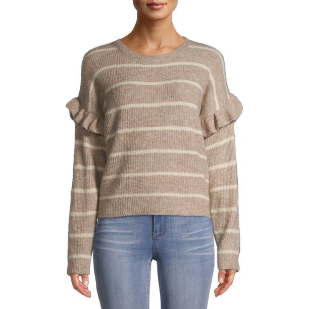 Dreamers by Debut Women's Striped Ruffle Sleeve Sweater | Walmart (US)