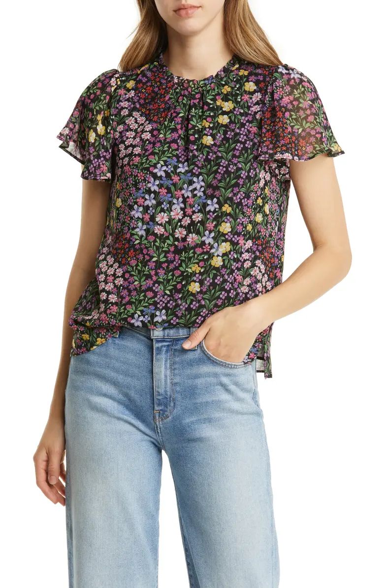 1.STATE Floral Ruffle Neck Chiffon Top | Nordstrom | Nordstrom