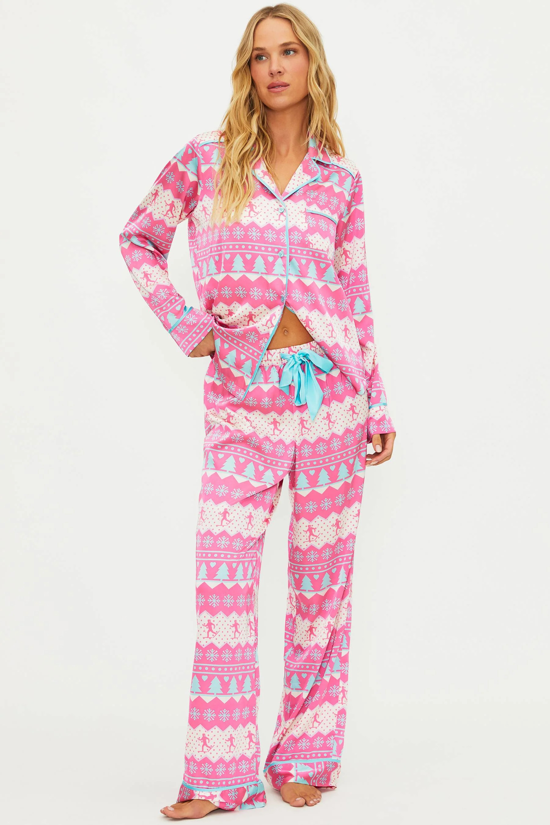 Anthropologie X Beach Riot Livy Top & Conny Pant Set Pink Chevron Skier | Pink Ski PJ Set | Beach... | Beach Riot