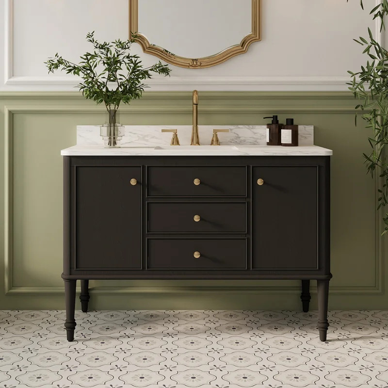 48" Fully Assembled Single Bathroom Vanity with Mable Like Sink Top, Backsplash, Solid Wood Legs,... | Wayfair North America