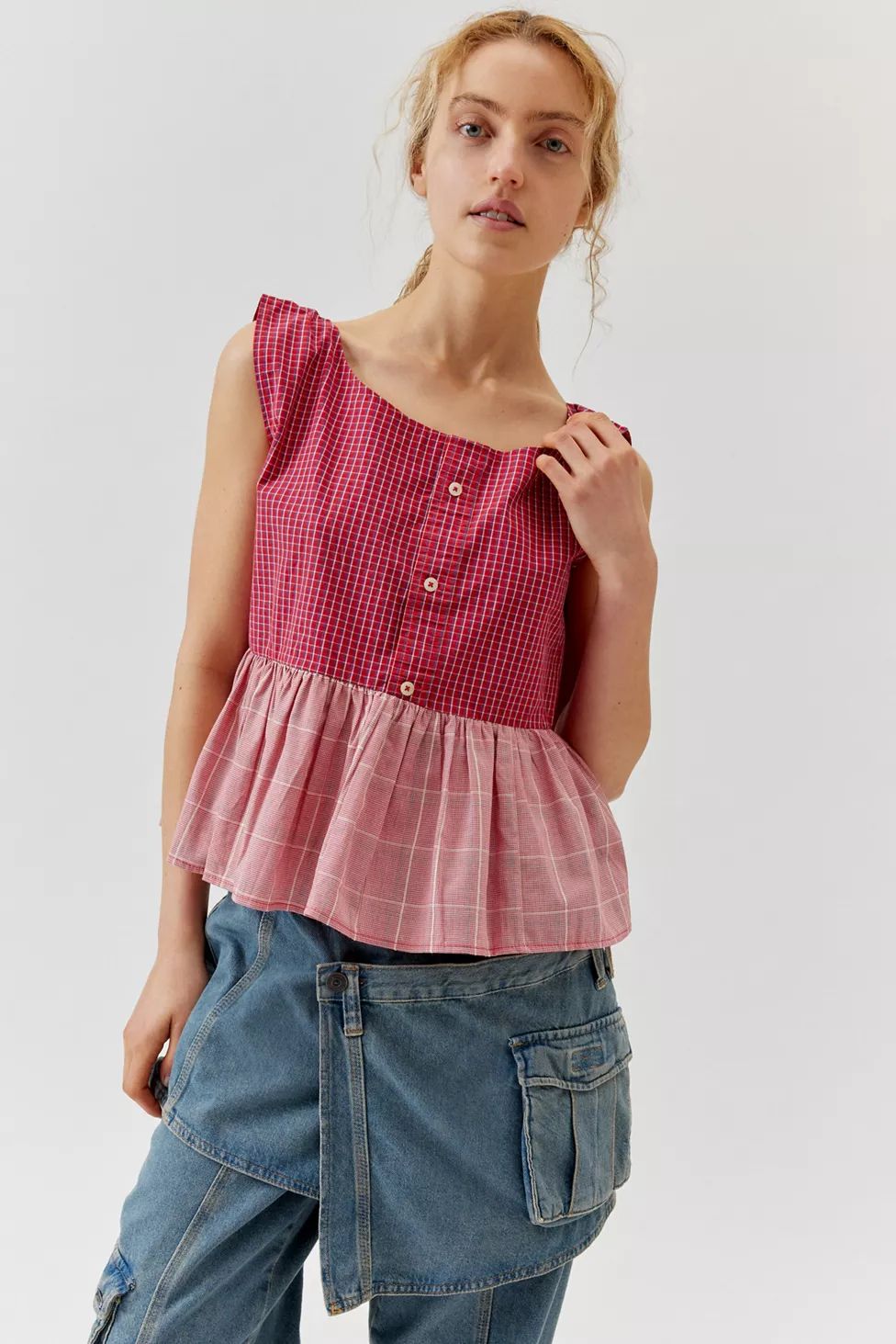 Urban Renewal Remade Checkered Peplum Top | Urban Outfitters (US and RoW)