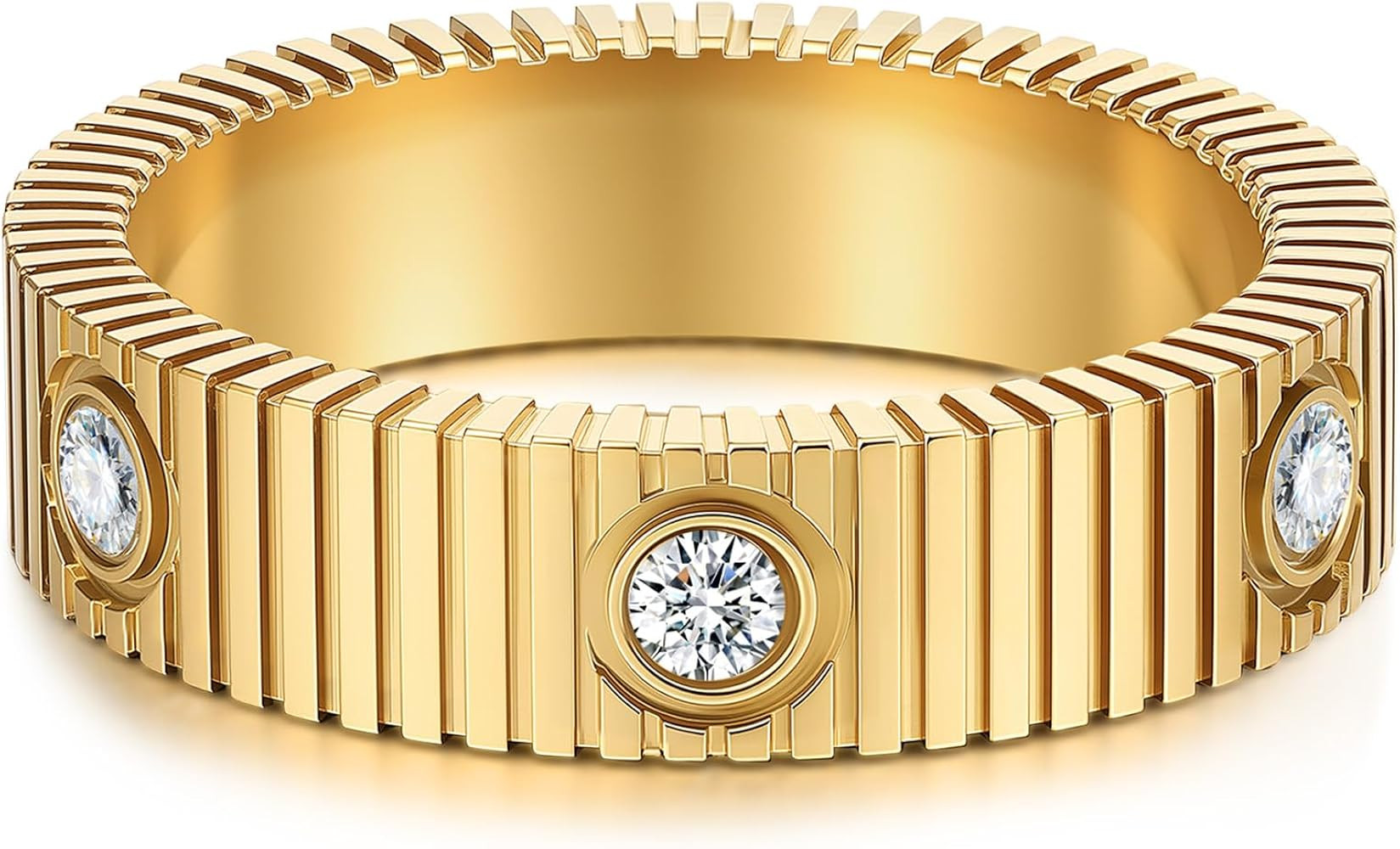 PDWZNBA Linear Stripe Textured Ring | 14K Gold-Plated Stainless Steel Promise & Friendship Ring, ... | Amazon (US)