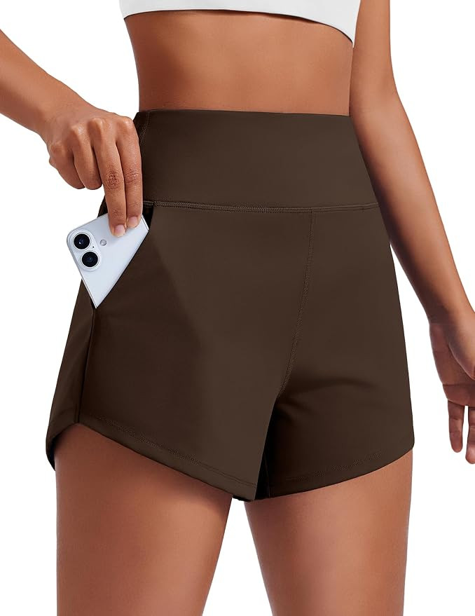 PINSPARK Women's 3.5" Running Athletic Shorts Unlined Workout Short | High Waisted, Side Pockets,... | Amazon (US)