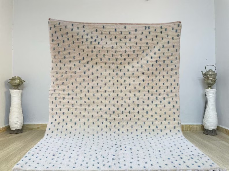 Beni Ourain Rug, Black Dots Rug, Polka Dots Rug, Moroccan Shag Rug, Black and White Wool Cream Ru... | Etsy (US)