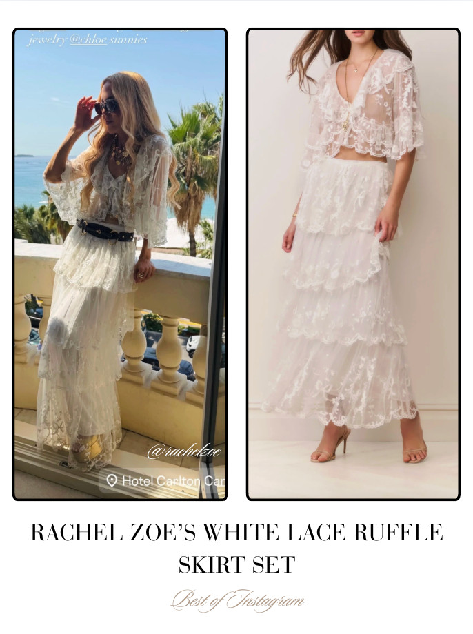 Rachel Zoe's White Lace Ruffle Skirt Set 📸 + Info= @rachelzoe 

 