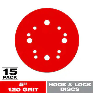 5 in. 120-Grit Universal Hole Random Orbital Sanding Disc with Hook and Lock Backing (15-Pack) | The Home Depot