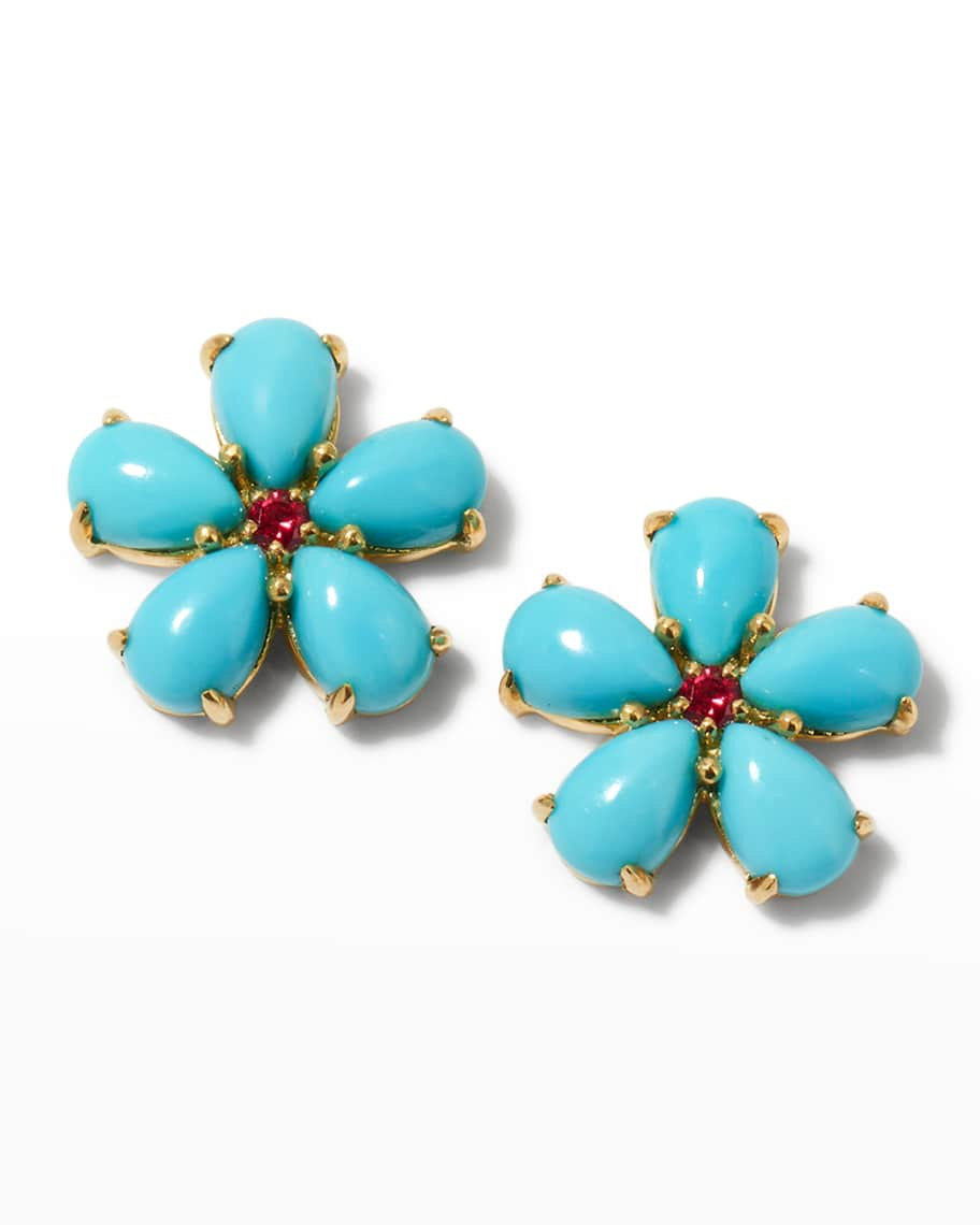 Paul Morelli Small Turquoise Petal Button Earrings with Rubies | Neiman Marcus
