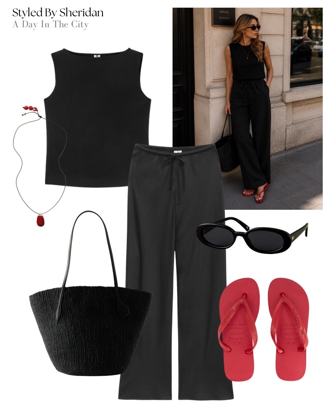 Red flip flops & an all black outfit 🙌🏼

#LTKsummer #LTKspring #LTKstyletip