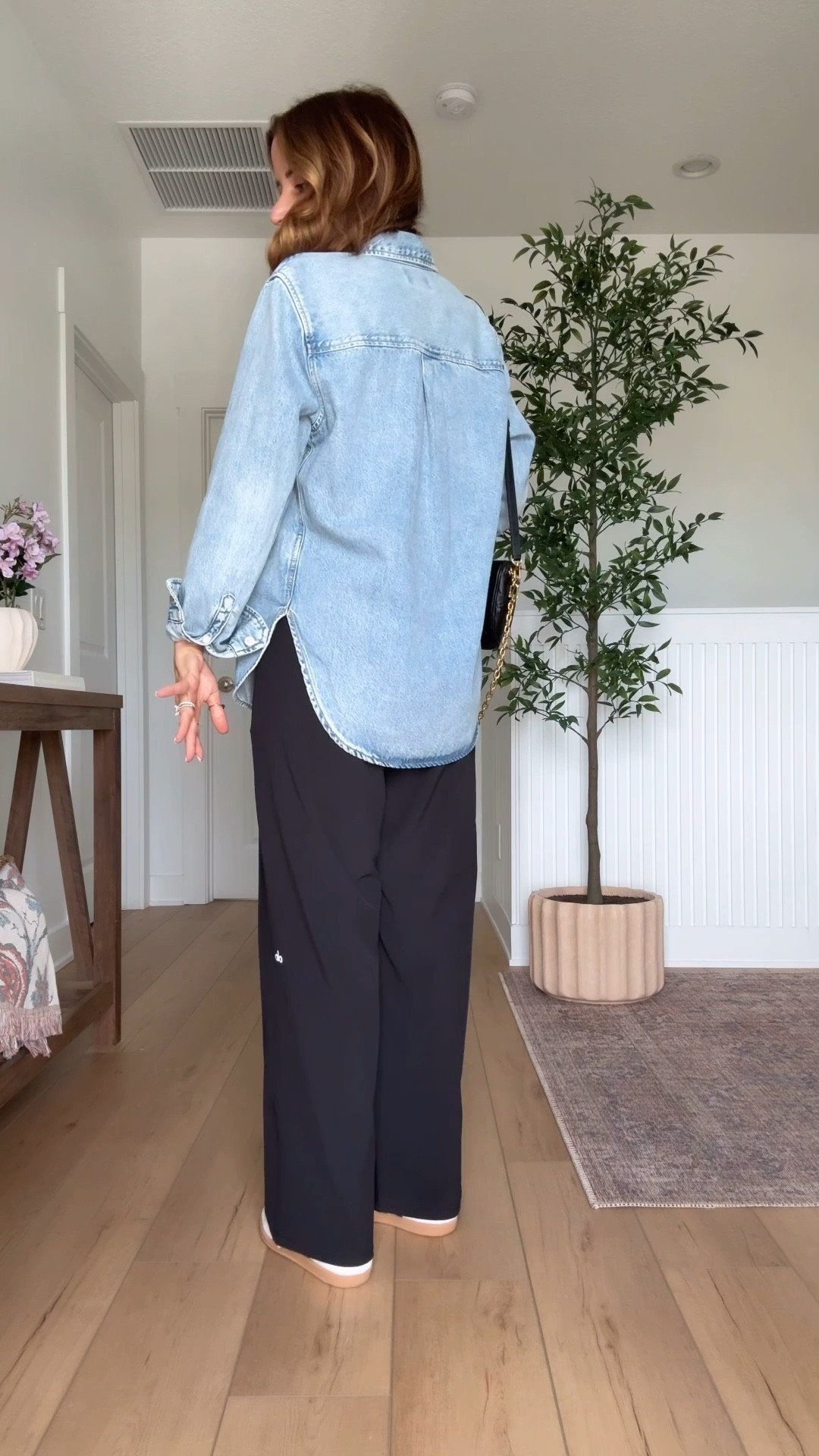 Casual outfit. Spring outfit. Winter outfit.  Mom outfit. What I wore to get a facial! Travel outfit. New soft target oversized denim shirt in XS. Alo suit up trouser pants in XXS - regular length 30” inseam. Adidas samba Jane run a smidge big but I didn’t size up - you can tighten the strap! 

#LTKselfcare #LTKTravel #LTKootd