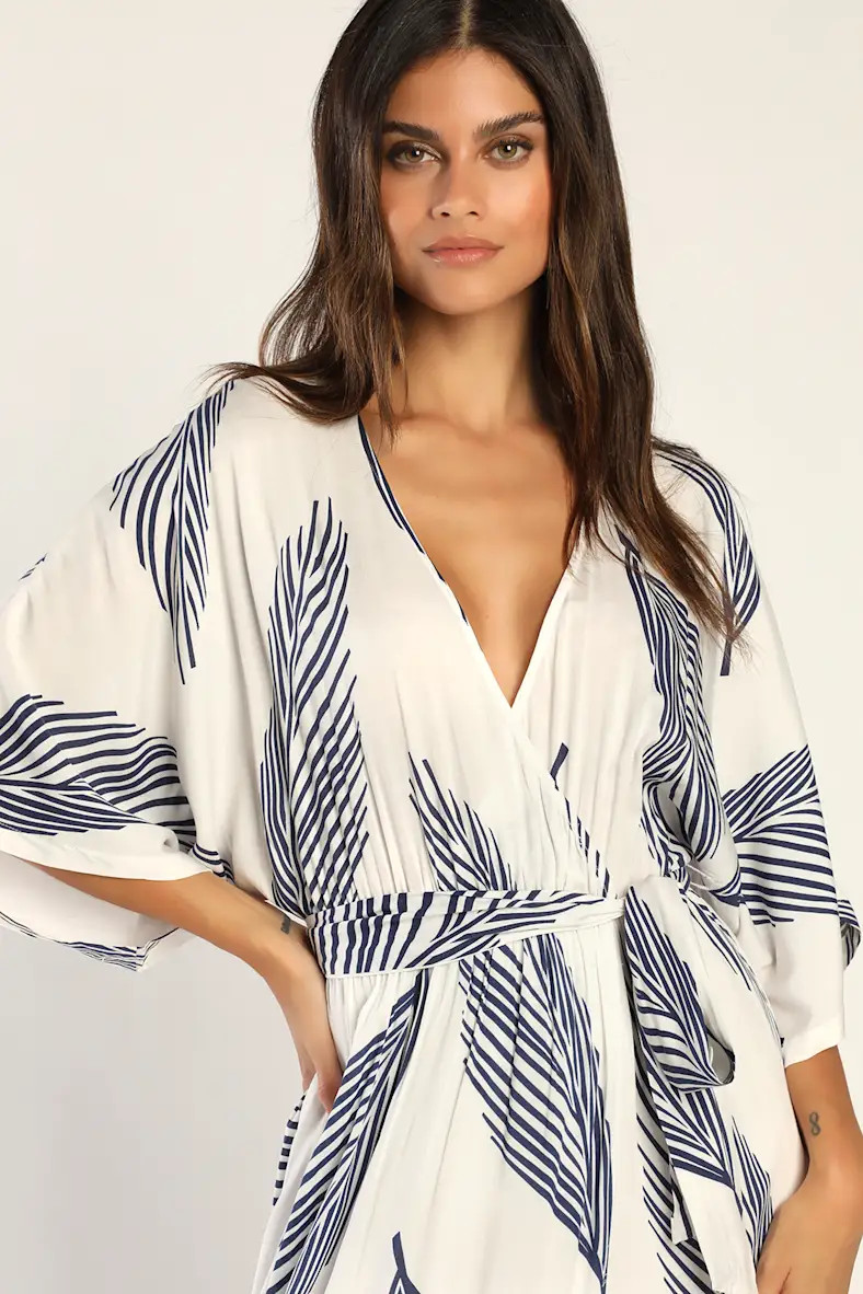 Sign of the Times White and Navy Blue Leaf Print Maxi Dress | Lulus (US)