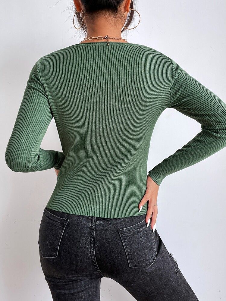 Ribbed Knit Cut Out Front Sweater | SHEIN