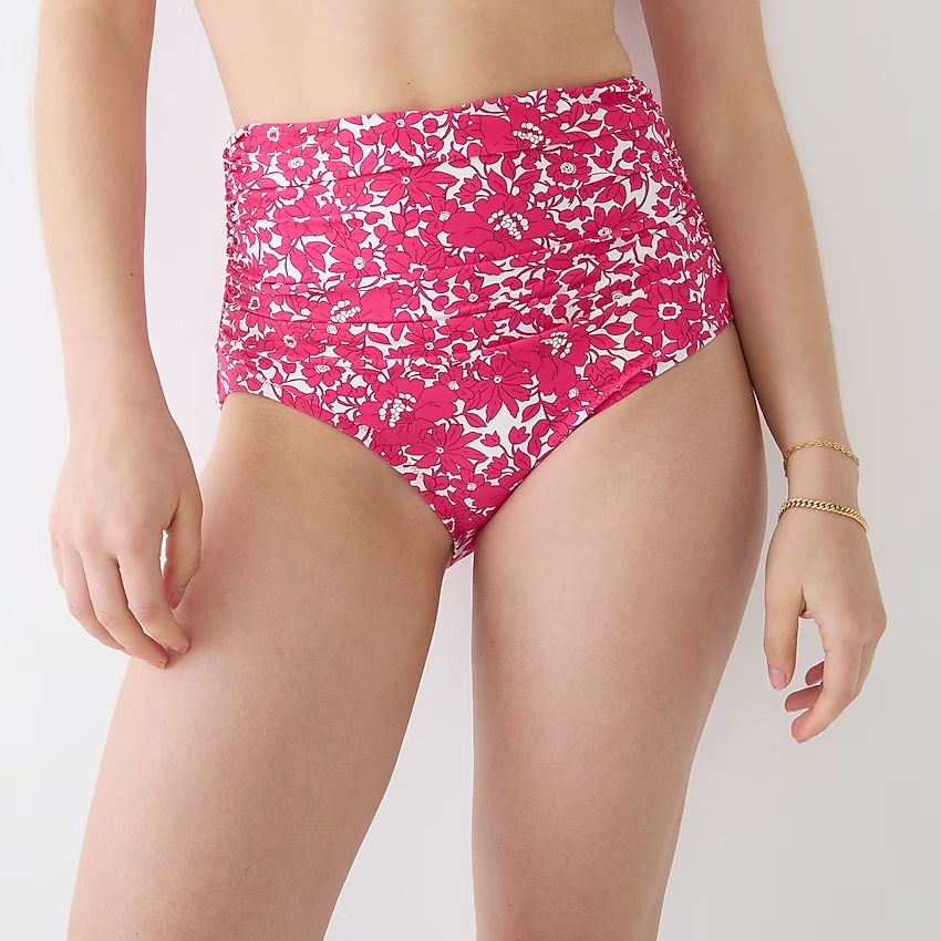 Ruched high-rise full-coverage bikini bottom in blushing meadow | J.Crew US