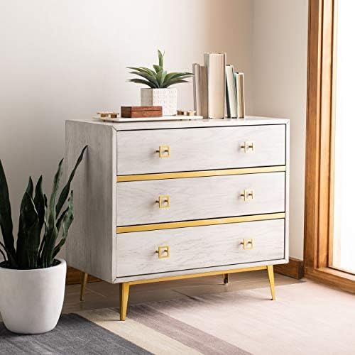 Safavieh Home Katia Modern White Wash and Gold 3-drawer Chest | Amazon (US)