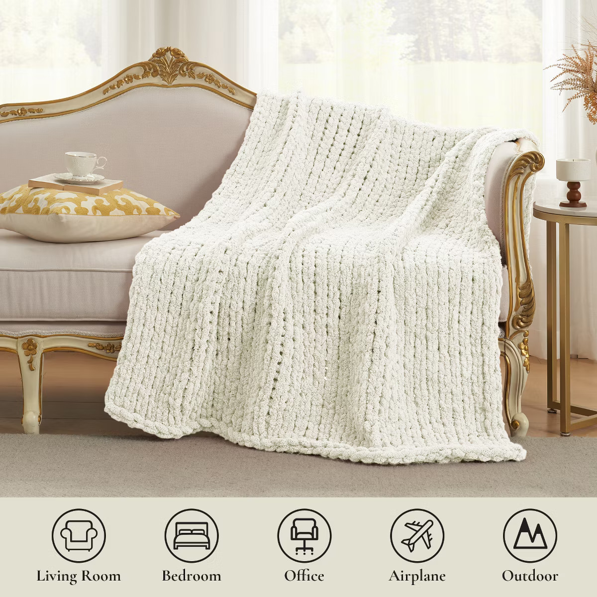 Handmade Chenille Throw Blanket , Chunky Knit Cable Knitted Crochet Blanket-Amelie Home | Target
