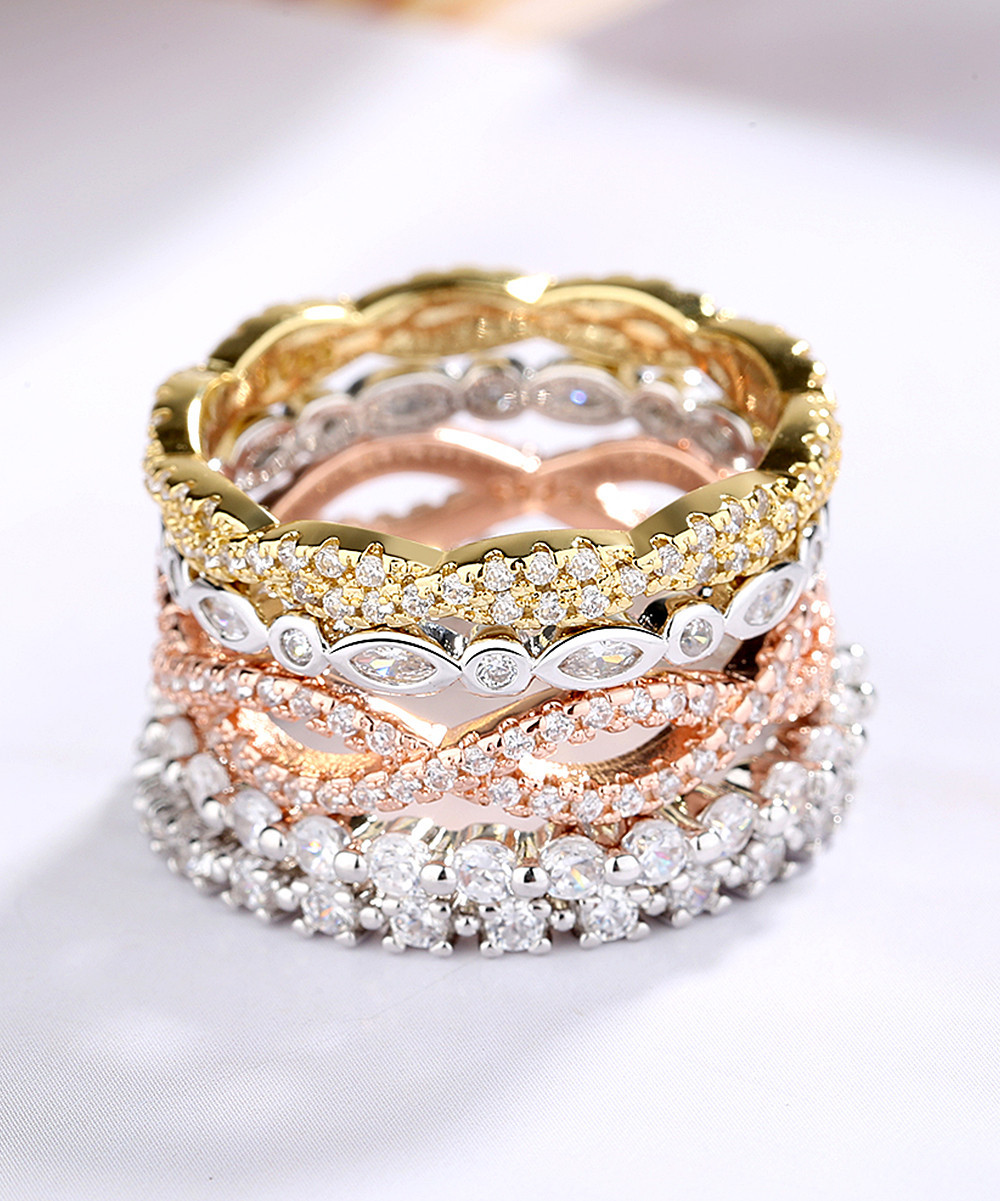 Crystal & Two-Tone 14k Gold-Plated Pave Band Set | Zulily